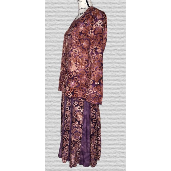 Vtg 90s Usindo Boho Batik 2 Piece Skirt Set Womens SM Purple Oversized Artsy - Picture 3 of 11